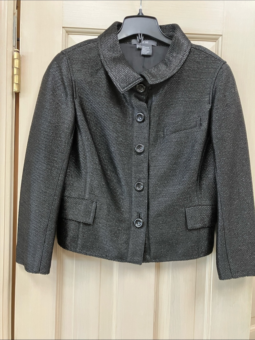 Per Se Charcoal Black Textured Button-Front Blazer